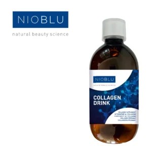 Nioblu Collagen Drink supplement met marien collageen, hyaluronzuur en biotine voor huidverbetering bij Divae.